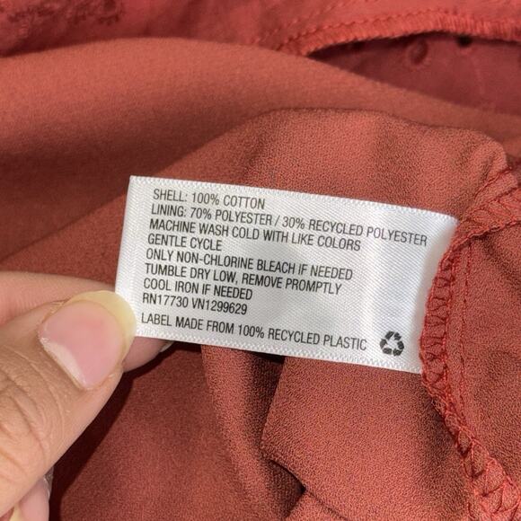 Knox Rose Eyelet Burnt Orange Boho Summer Lined Dress Size Large Cottage Core - Picture 4 of 6